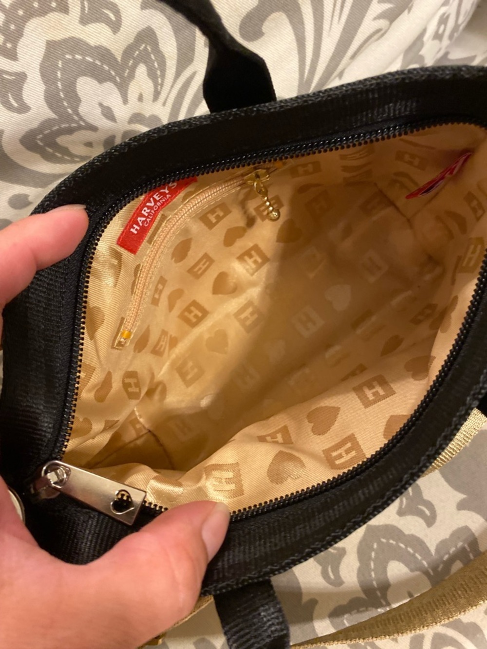 Harveys Black Mini petite Tote crossbody with Gold sterling Strap - Picture 2 of 3